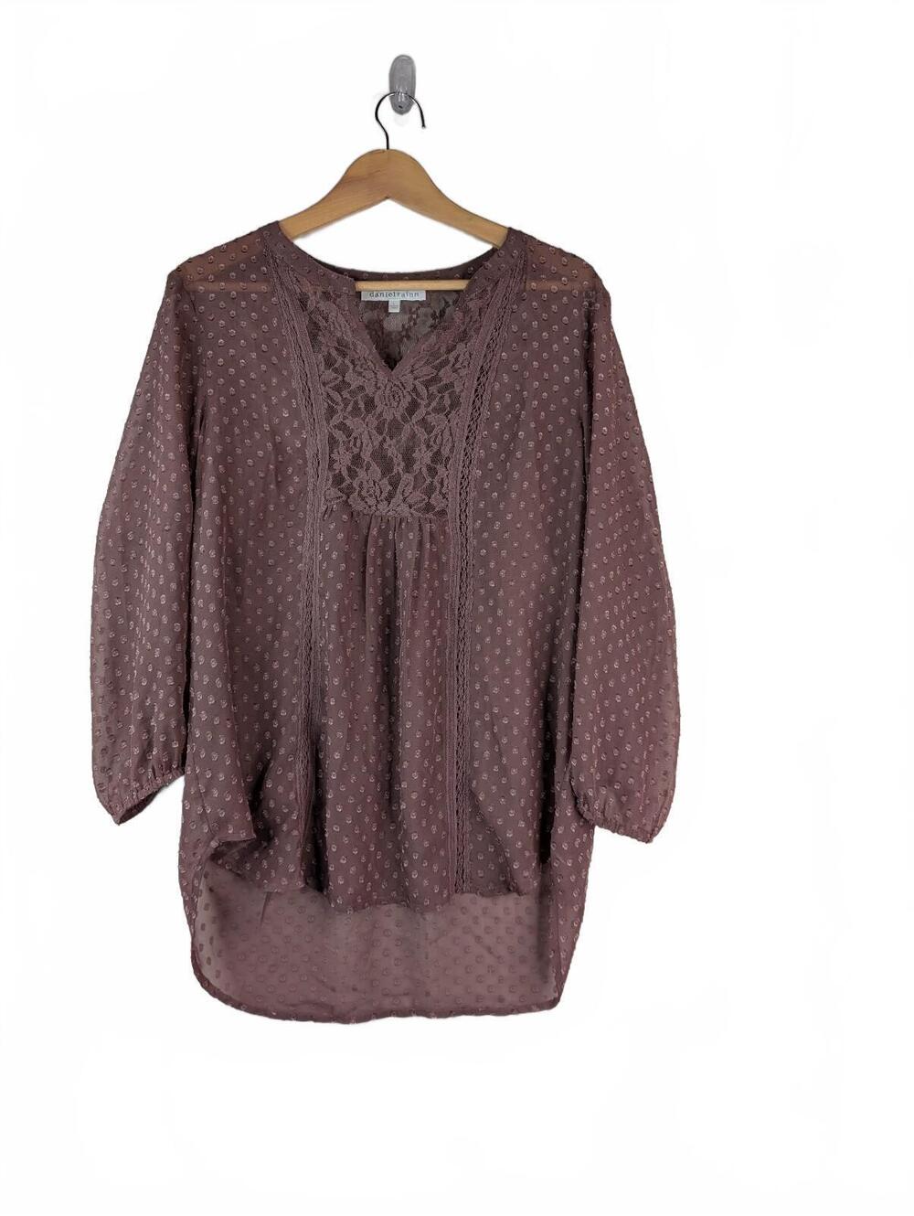 Daniel Rainn Boho-Chic Blush Pink Swiss‎ Dot Lace Blouse Size L